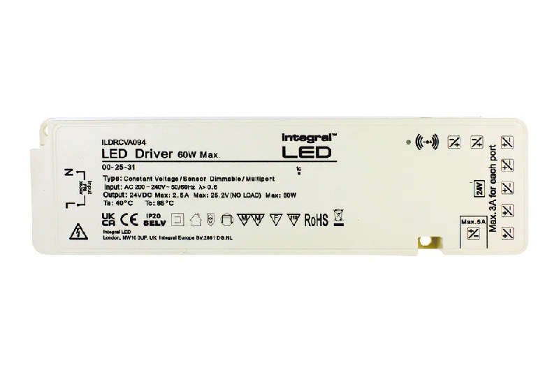 Track lighting with adjustable armsConstant Voltage Multiport (7+1) Dimmable Driver with Sensor, 60W Max, 24VDC, IP20, 200-240V Input, UK Plug