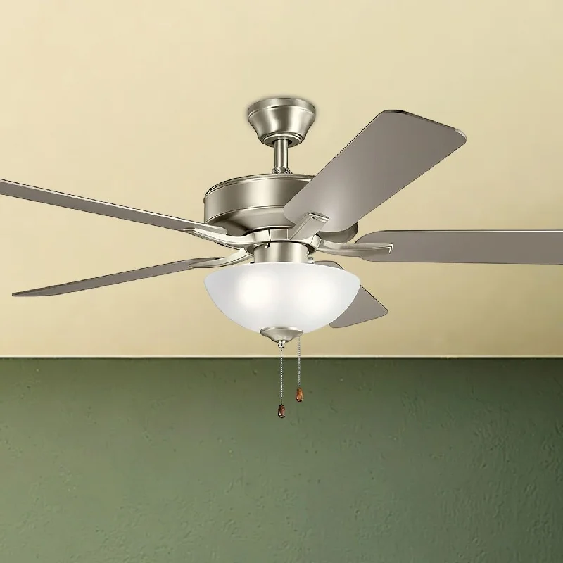 Dimmable Industrial Lighting for Ambiance ControlBasics Pro Select 52 Inch Brushed Nickel Ceiling Fan with Light Kit and Pull Chain