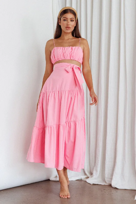 Bondi Waist Tie Maxi Skirt Pink