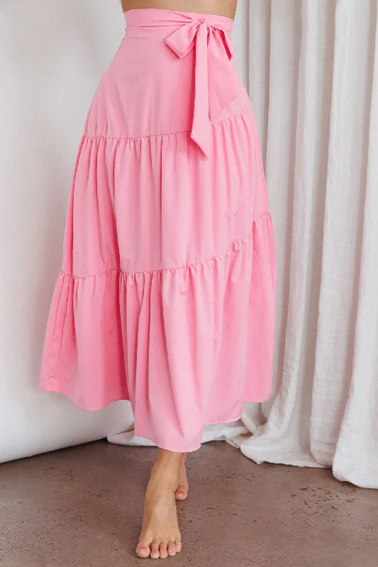 Bondi Waist Tie Maxi Skirt Pink