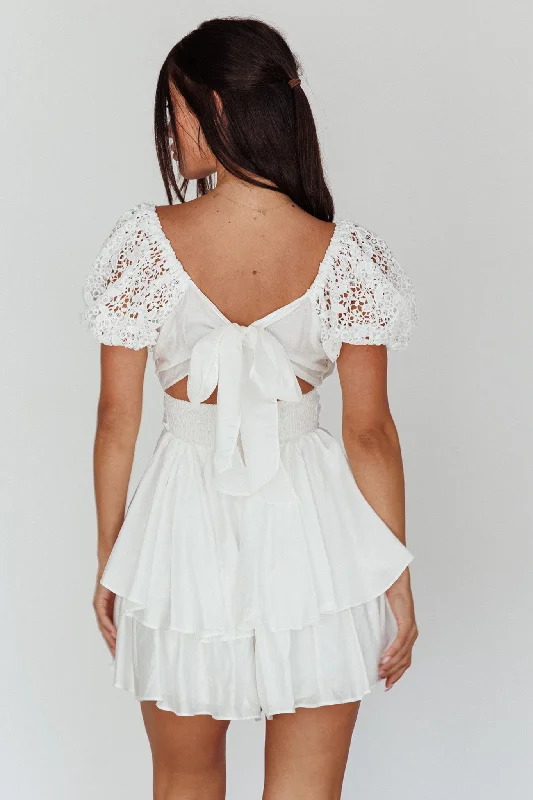 Hold My Halo Lace Sleeve Romper White