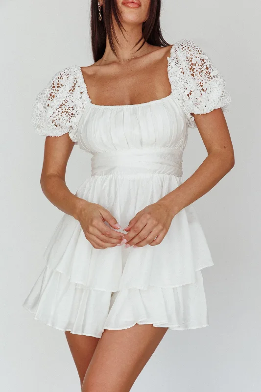 Hold My Halo Lace Sleeve Romper White