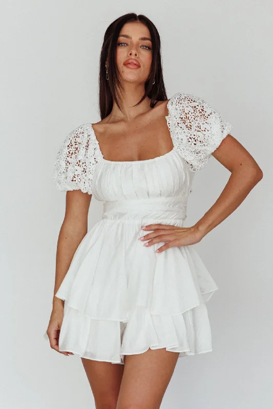 Hold My Halo Lace Sleeve Romper White