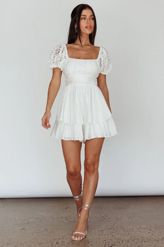 Hold My Halo Lace Sleeve Romper White