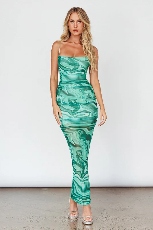 Love In Miami Lace-Up Back Maxi Dress Marble Green