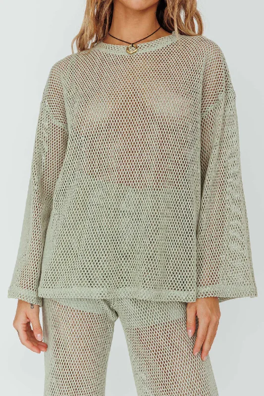 Mahina Long Sleeve Net Top Sage