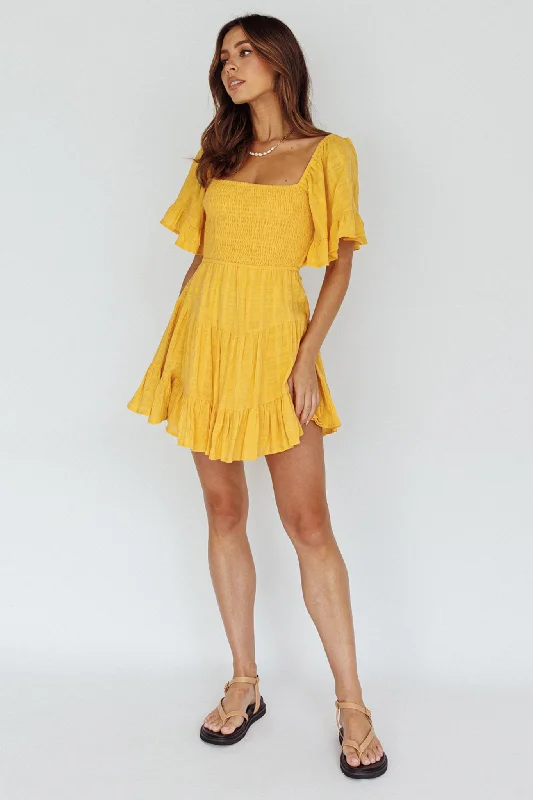 Sigourney Shirred Bust Dress Yellow