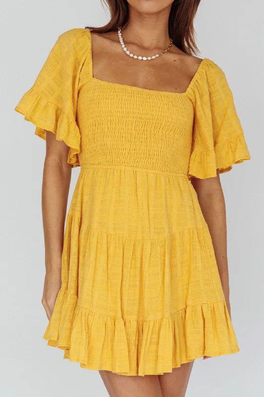 Sigourney Shirred Bust Dress Yellow