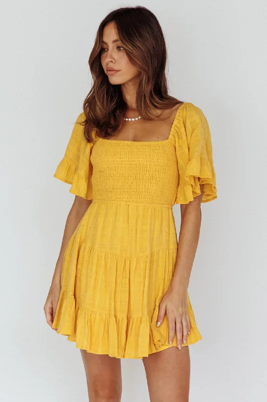 Sigourney Shirred Bust Dress Yellow