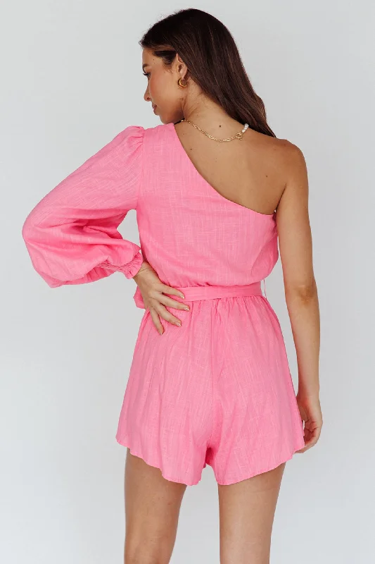 Summer Lover One-Shoulder Long Sleeve Romper Pink