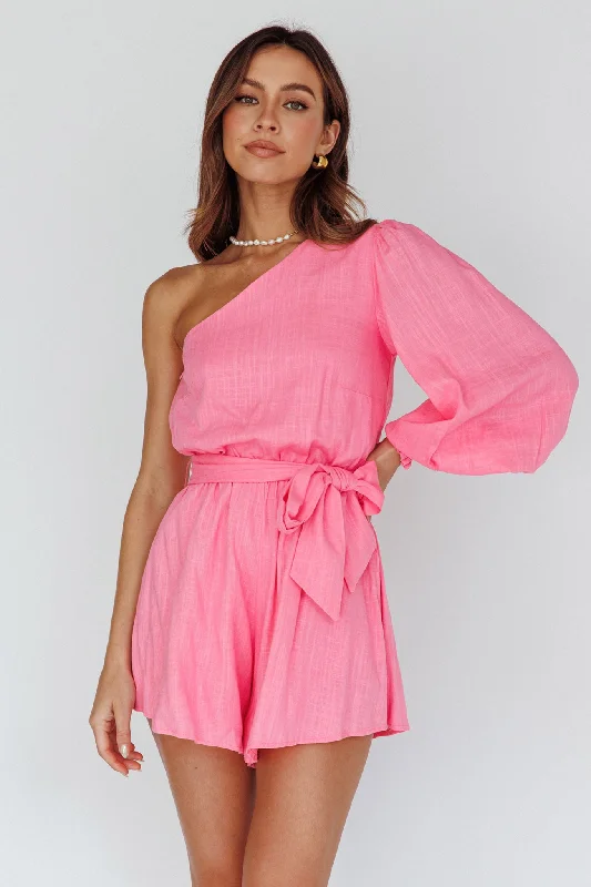 Summer Lover One-Shoulder Long Sleeve Romper Pink