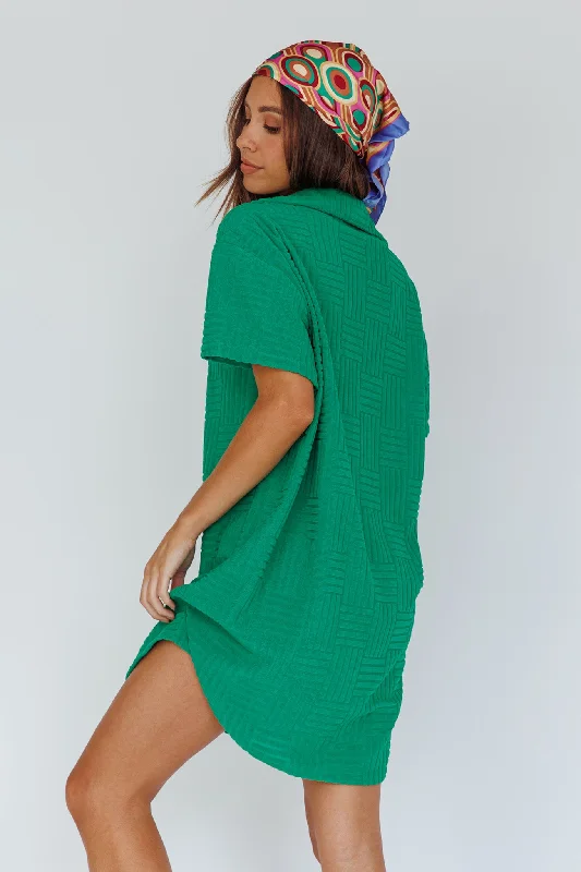 Sun Time Textured Shirt Dress Green