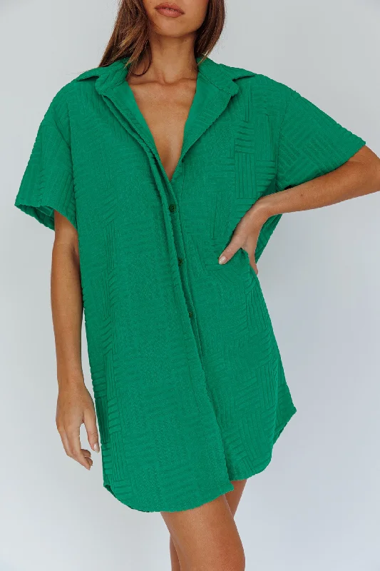 Sun Time Textured Shirt Dress Green