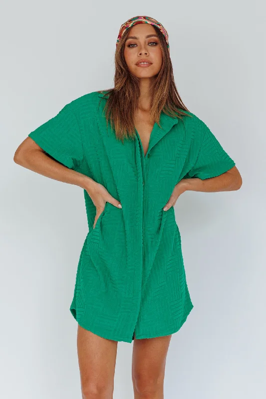 Sun Time Textured Shirt Dress Green