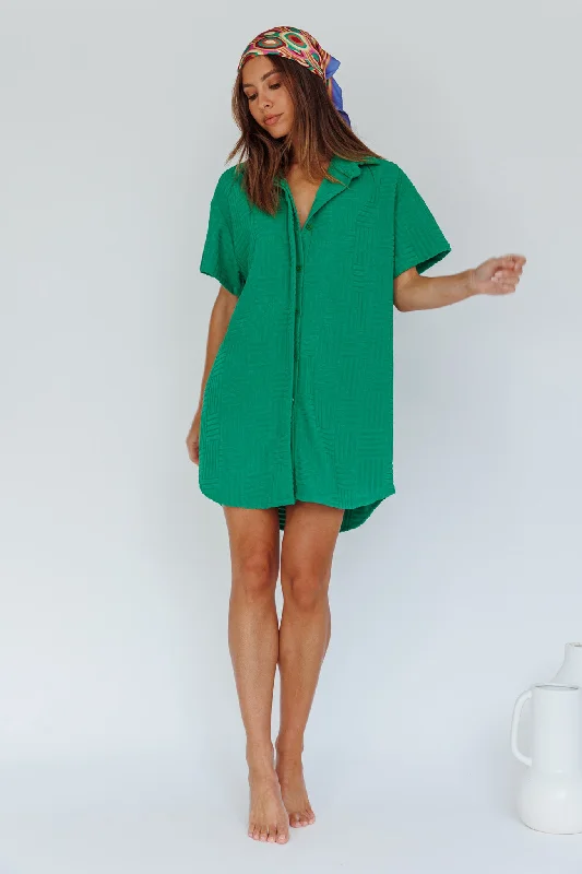 Sun Time Textured Shirt Dress Green