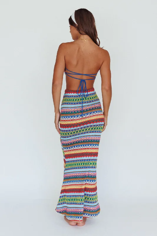 Tulum Tied Back Crop Top Blue Multi