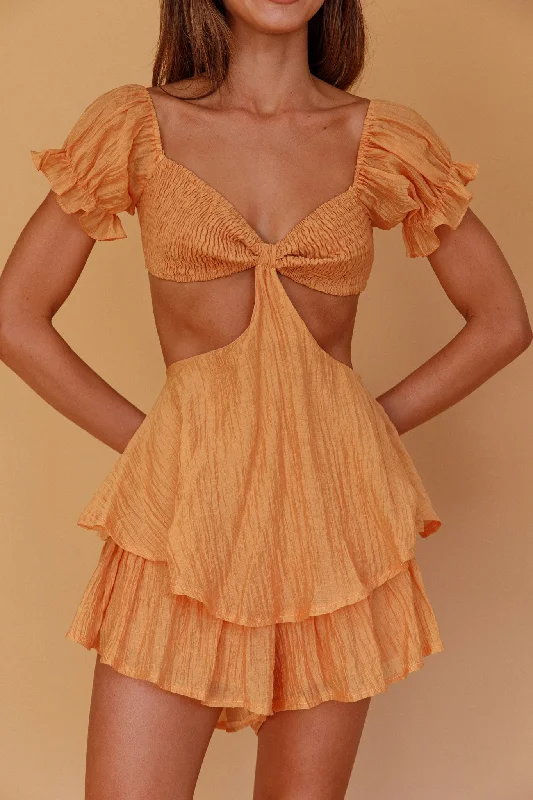 Vacay Mode Shirred Bust Romper Orange