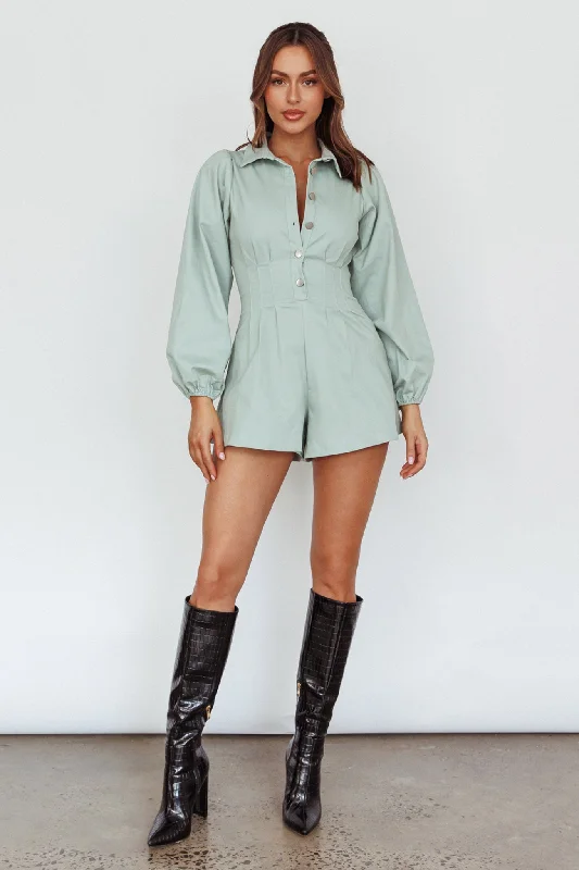 Zurich Pleated Waist Romper Sage