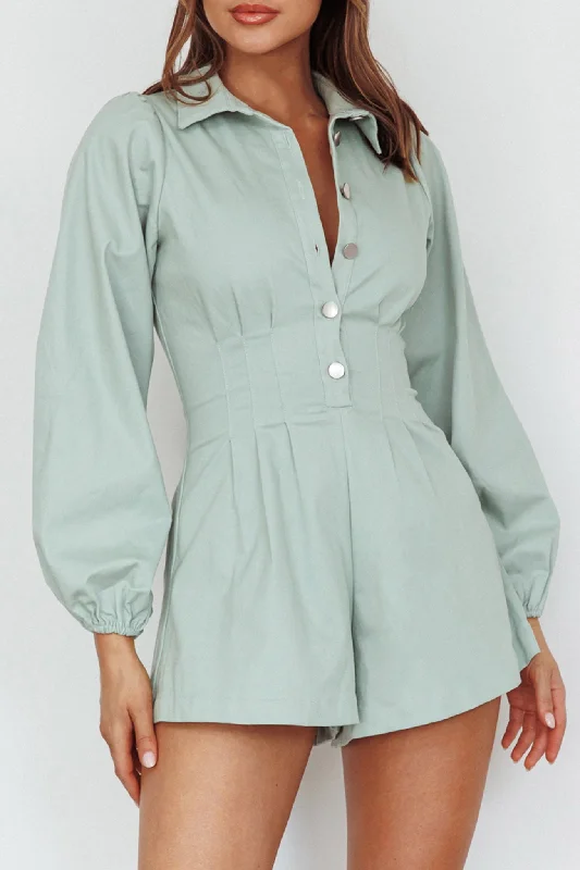 Zurich Pleated Waist Romper Sage