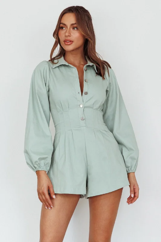 Zurich Pleated Waist Romper Sage