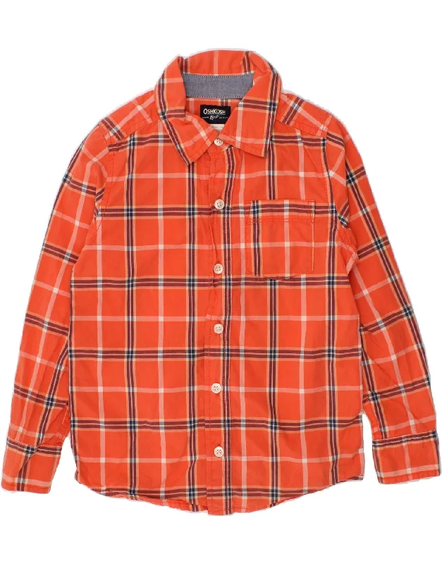 OSH KOSH Boys Shirt 4-5 Years Orange Plaid Cotton