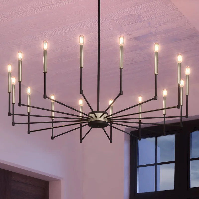 Chandeliers for Low Ceilings to Avoid OvercrowdingChandeliers for Low Ceilings to Avoid OvercrowdingUEX2202 Luxe Industrial Chandelier 14''H x 52''W, Matte Black & Satin Brass Finish, Bloomington Collection Chandeliers for Low Ceilings to Avoid OvercrowdingChandeliers for Low Ceilings to Avoid OvercrowdingUEX2202 Luxe Industrial Chandelier 14''H x 52''W, Matte Black & Satin Brass Finish, Bloomington Collection